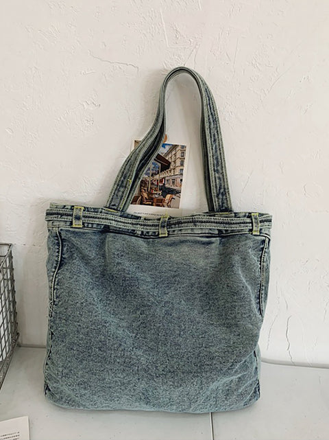 Kvinder Vintage Solid Pocket Denim Håndtaske Skuldertaske