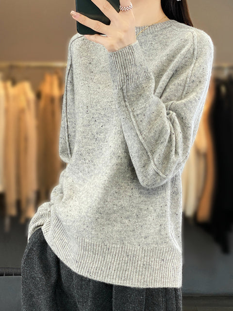 Kvinder Casual Vinter massivt uld strikket sweater med o-hals