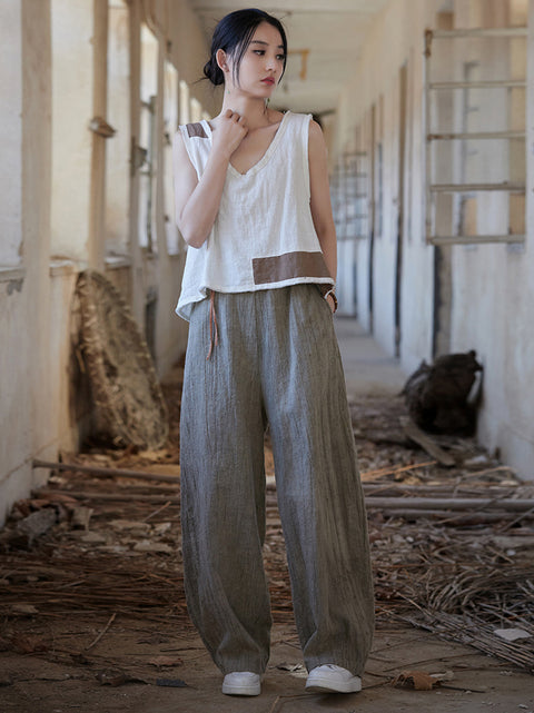 Women Summer Vintage Worn Straight Pants