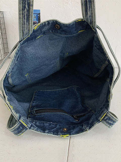 Kvinder Vintage Solid Pocket Denim Håndtaske Skuldertaske