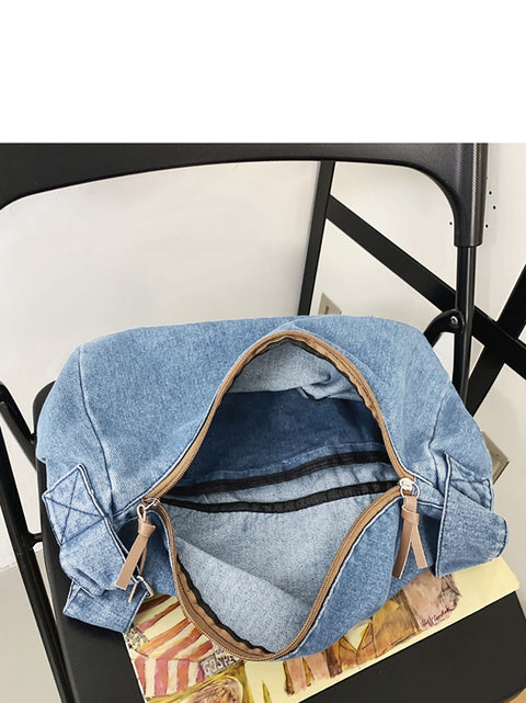 Casual Solid Denim Crossbody-taske med stor kapacitet