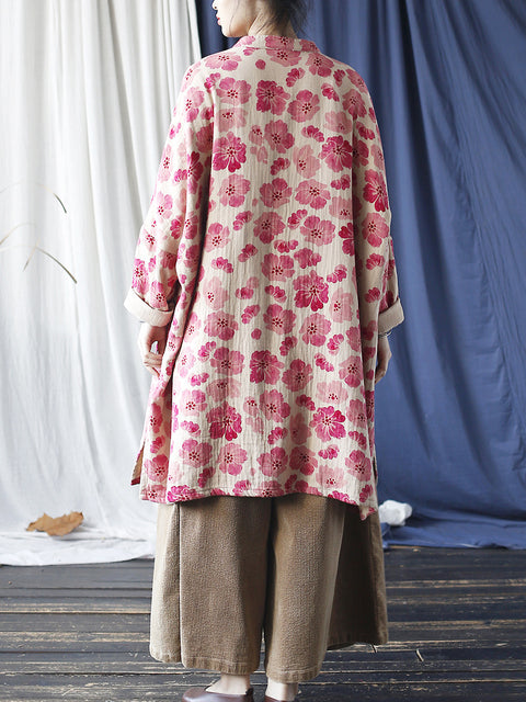 Kvinder Vintage Spring Flower Buckle Robe lang skjorte