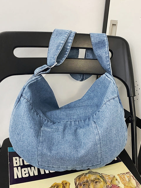 Casual Solid Denim Crossbody-taske med stor kapacitet