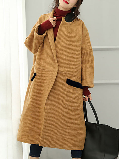 Plus Size Kvinder Vinter Casal Loose Wool Coat