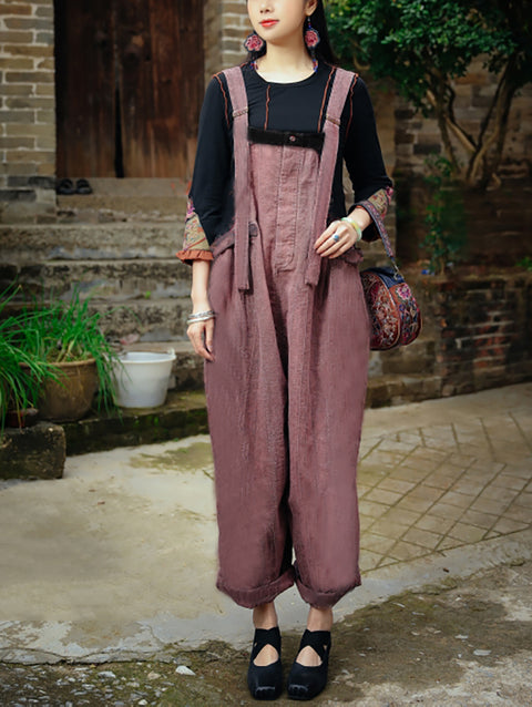 Women Summer Vintage Flower Embroidery Jumpsuits