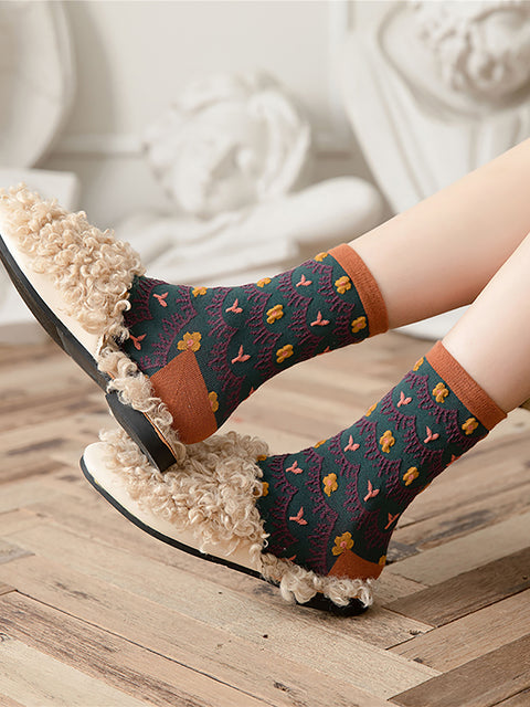 6 Pairs Women Japan Style Floral Jacquard Socks