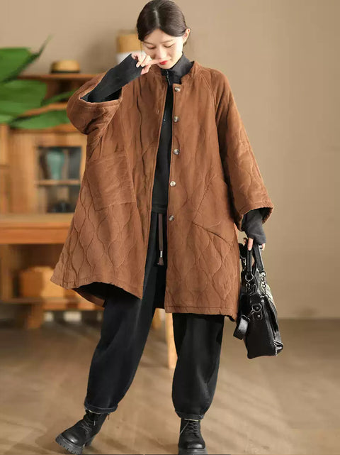 Women Autumn Casual Solid Warm Corduroy Padded Coat