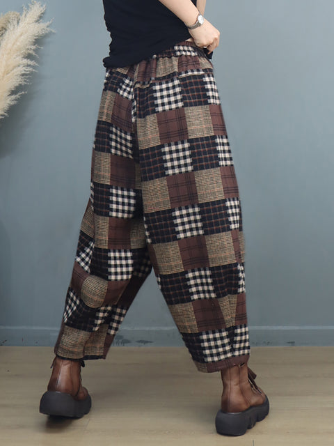 Plus Size Kvinder Autumn Vintage Plaid Harem Pants