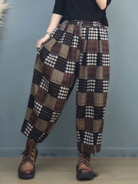 Plus Size Kvinder Autumn Vintage Plaid Harem Pants