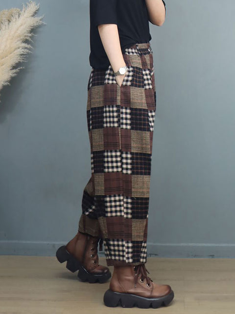 Plus Size Kvinder Autumn Vintage Plaid Harem Pants