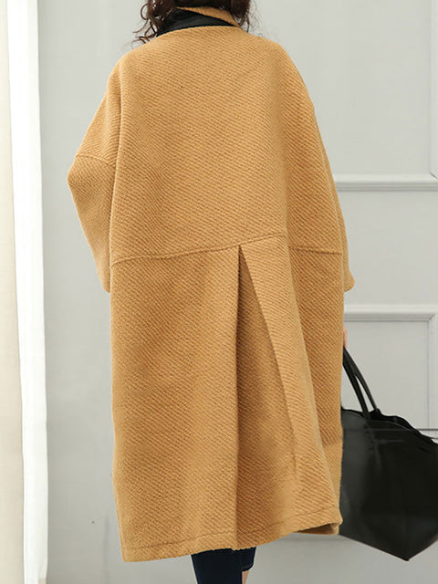 Plus Size Kvinder Vinter Casal Loose Wool Coat