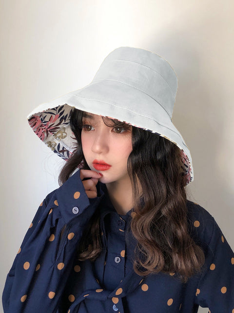 Female Summer Sun Hat Solid Color Foldable Hat