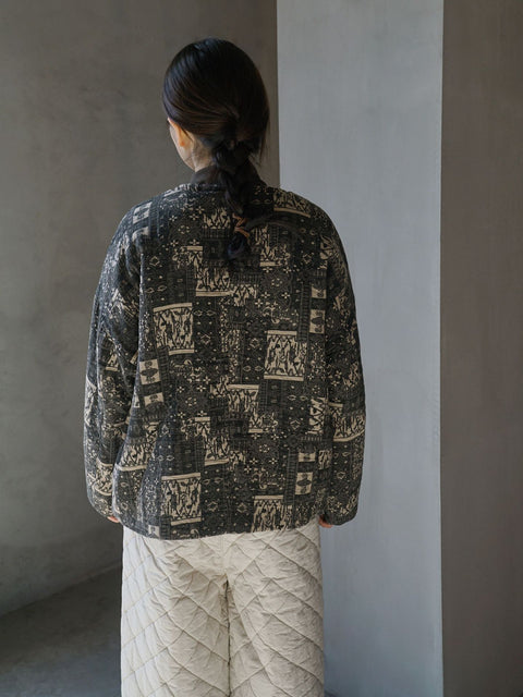 Kvinder Retro Print Bomuld Slant-Closure Coat