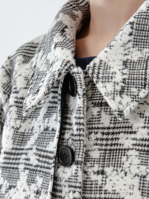 PLUS Størrelse - Jacquard Kvinder Pocket Winter Breasted Coat