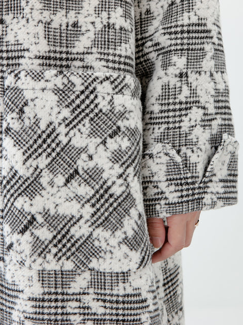 PLUS Størrelse - Jacquard Kvinder Pocket Winter Breasted Coat