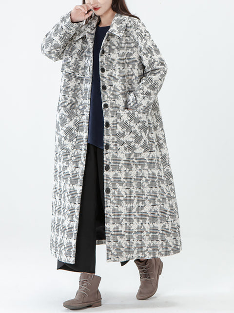 PLUS Størrelse - Jacquard Kvinder Pocket Winter Breasted Coat