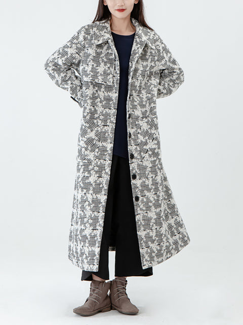 PLUS Størrelse - Jacquard Kvinder Pocket Winter Breasted Coat