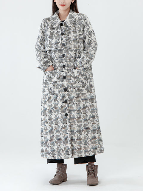 PLUS Størrelse - Jacquard Kvinder Pocket Winter Breasted Coat