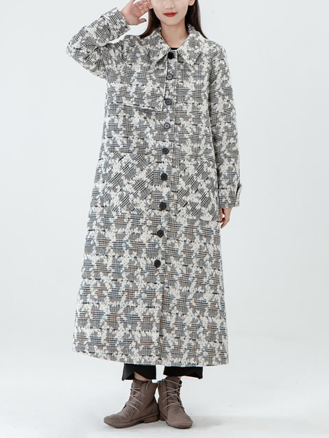 PLUS Størrelse - Jacquard Kvinder Pocket Winter Breasted Coat