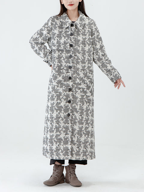 PLUS Størrelse - Jacquard Kvinder Pocket Winter Breasted Coat