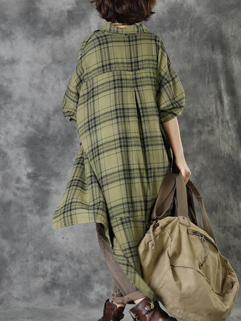 Plus Size - Kvinder Efterår Casual Pocket Plaid Coat