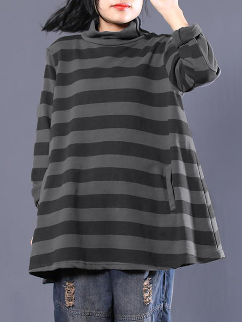 Plus Size Dame Casual Stripe rullekrave sweatshirt