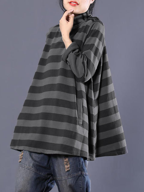 Plus Size Dame Casual Stripe rullekrave sweatshirt