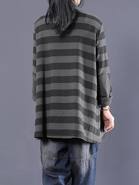 Plus Size Dame Casual Stripe rullekrave sweatshirt