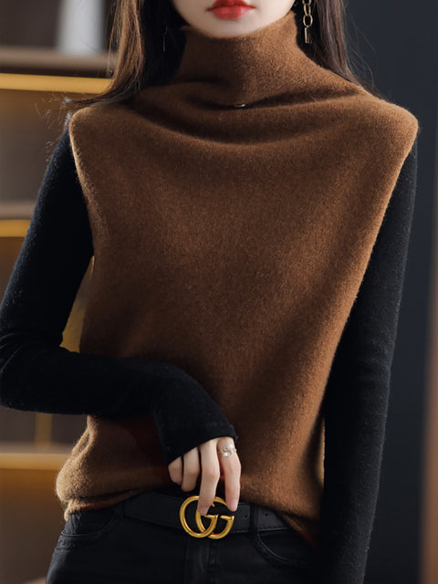 Women Casual Wool Turtleneck Soft Knit Vest