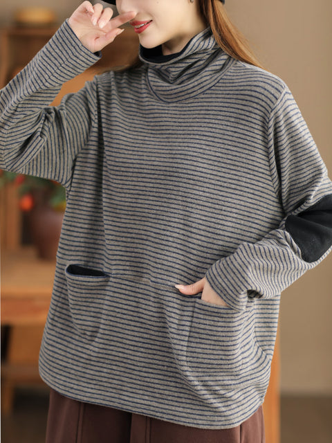 Plus Size Dame Casual Stripe rullekrave sweatshirt