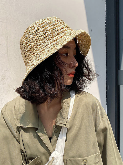 Kvinder Sommer Straw Weave Solid Travel Soltæt Hat