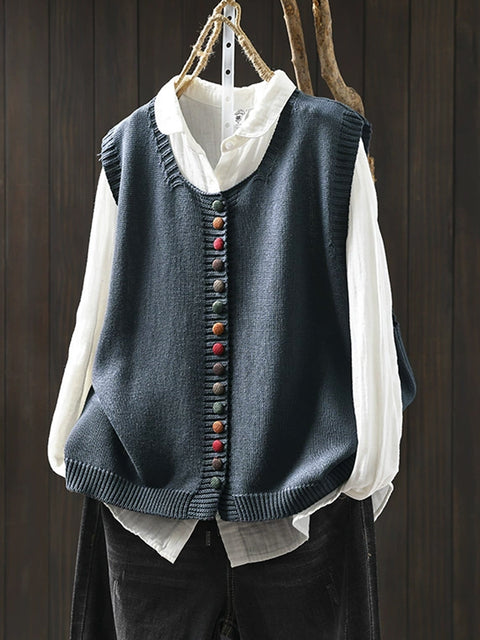 Kvinder Casual Autumn Uld V-hals Kabel Strik Vest