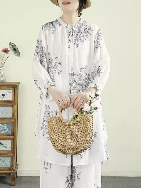 Kvinder Artsy Spring Flower Stand Collar Shirt