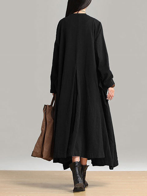 Plus Size Kvinder Ramie Bomuld Autumn Loose Long Coat