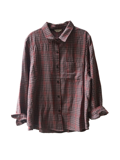 Plus Size Kvinder Spring Plaid Casual Langærmet skjorte