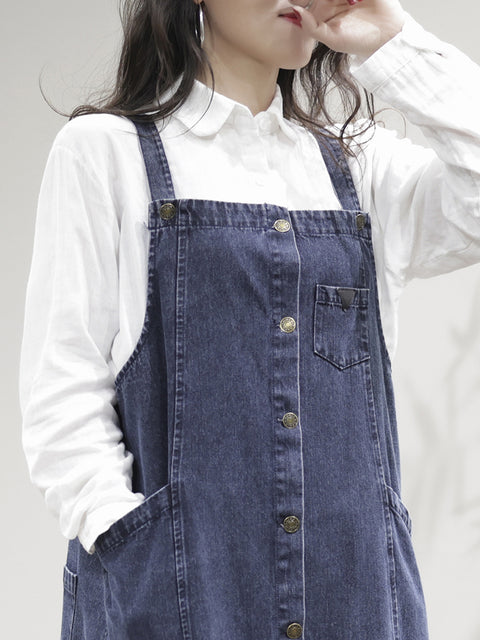 Kvinder Casual Splejset Split Hem Pocket Overall Kjole