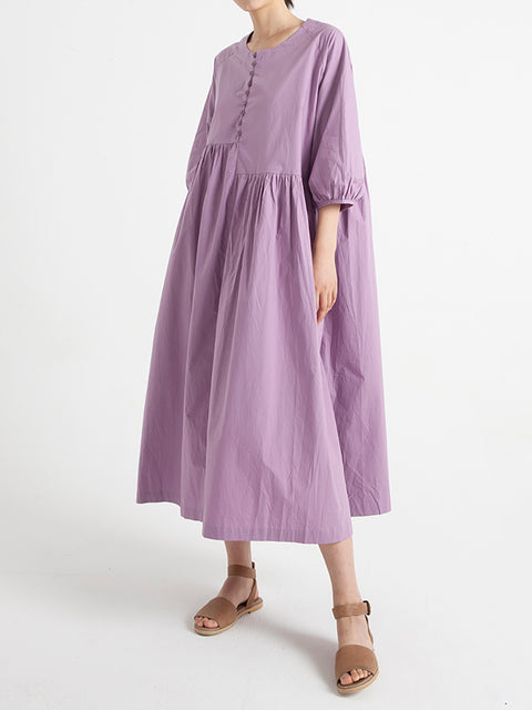 Drop Shoulder Cotton O Neck Summer Casual Loose Dress