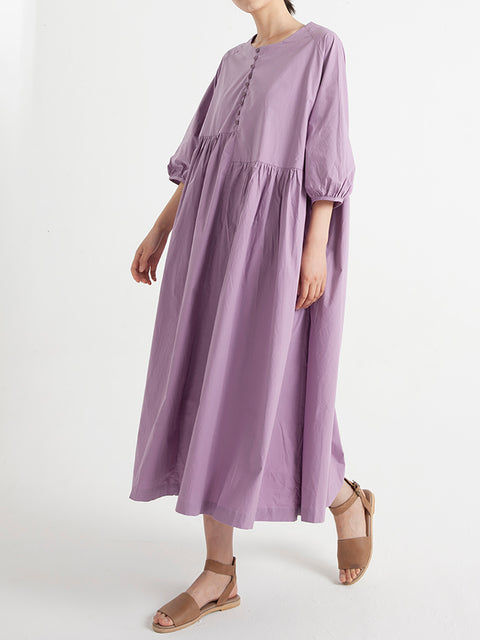 Drop Shoulder Cotton O Neck Summer Casual Loose Dress