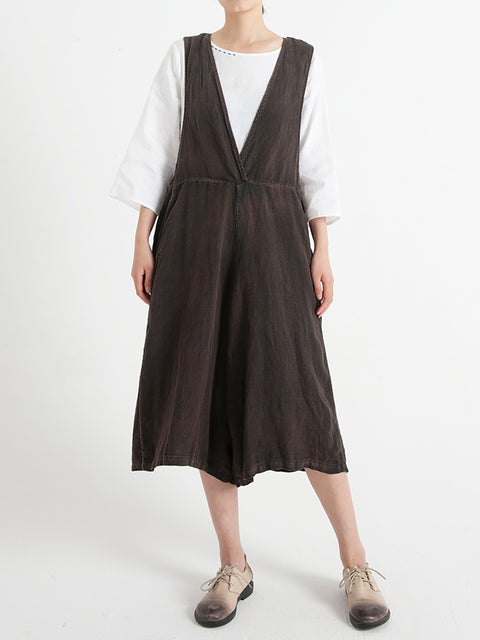 Ærmeløse linned kvinder Sommer Loose Jumpsuit Overalls