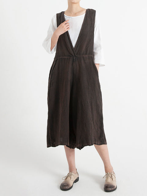 Ærmeløse linned kvinder Sommer Loose Jumpsuit Overalls