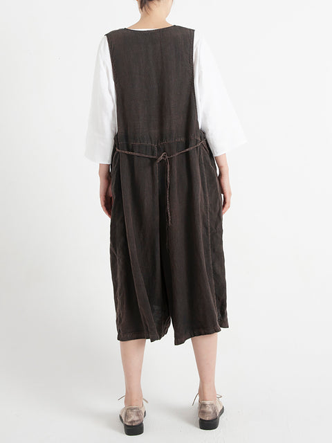 Linen Sleeveless Women Summer Loose Jumpsuit Overalls