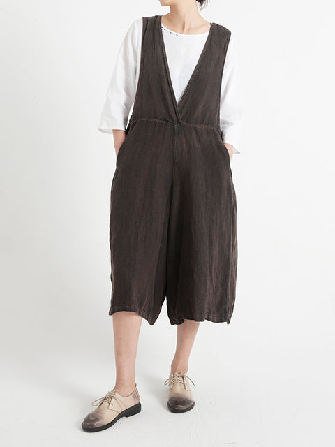 Ærmeløse linned kvinder Sommer Loose Jumpsuit Overalls