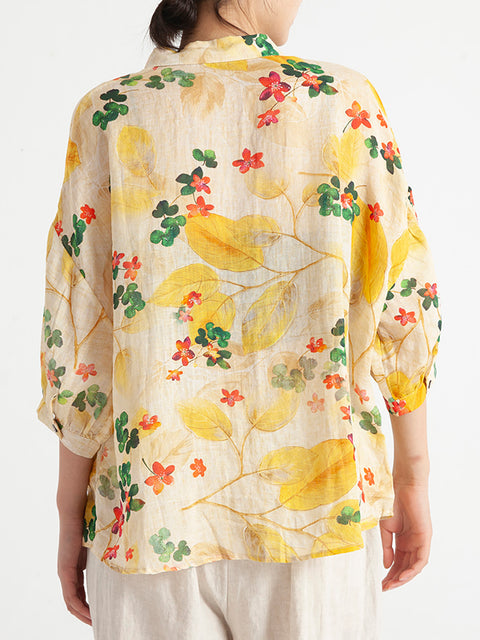 Plus Size Floral Vintage Kvinder Sommer Løs skjorte