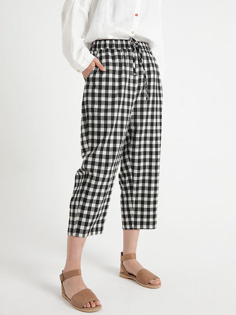 Plus Size Plaid Casual Sommer Kvinder Løse Bukser