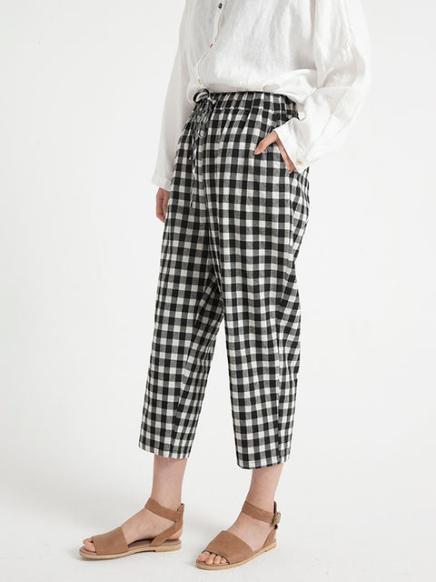 Plus Size Plaid Casual Sommer Kvinder Løse Bukser