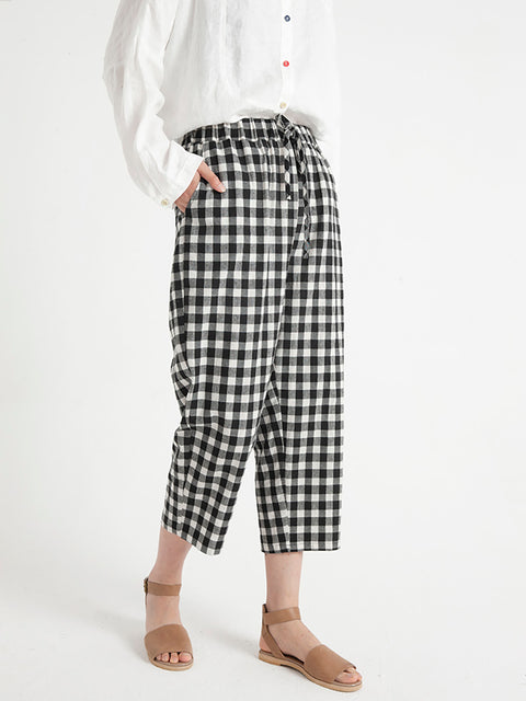 Plus Size Plaid Casual Sommer Kvinder Løse Bukser