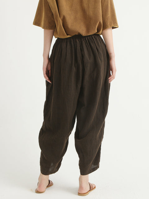 Linen Vintage Women Elastic Waist Loose Pants