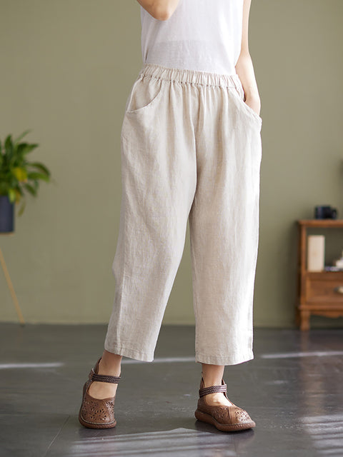 Plus Size Kvinder Linen Loose Wide Leg Bukser