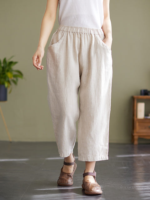 Plus Size Kvinder Linen Loose Wide Leg Bukser