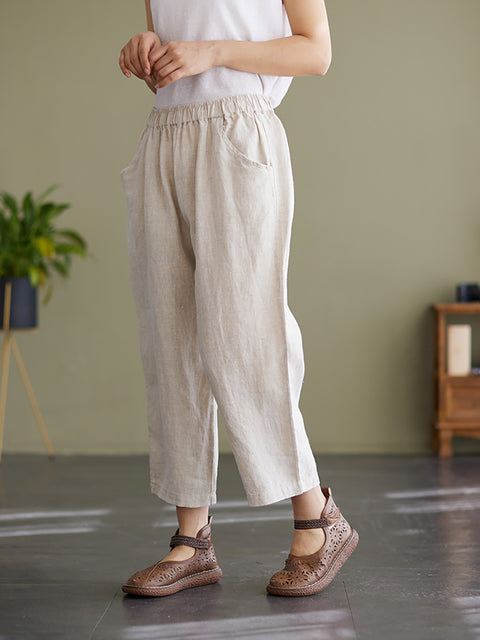 Plus Size Kvinder Linen Loose Wide Leg Bukser